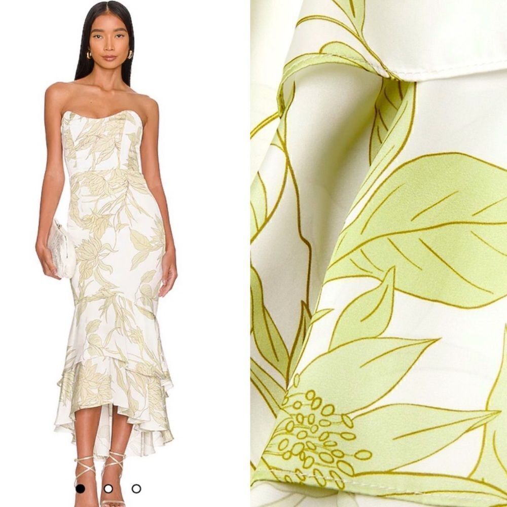 NWT Kate May Strapless Midi Cece Dress in Green Flora Small